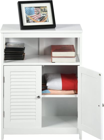 Gabinete de Almacenamiento para Piso de Baño con Puerta Doble, Estante Ajustable, para Baño, Sala de Estar, Cocina, Estilo Nórdico Escandinavo, Fácil Montaje