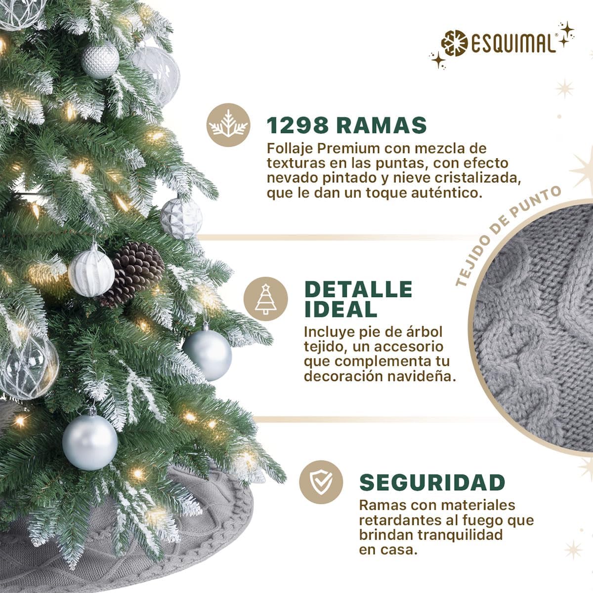 ESQUIMAL Árbol de Navidad Escarchado Follaje Mixto, Pino Navideño con Nieve Artificial (Verde Puntas Nevadas, 1.80 m)