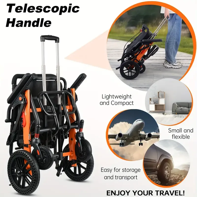 Silla de ruedas ligera para adultos con mango telescópico, silla de ruedas de transporte plegable, peso 26.7 libras, para personas mayores, soporta 220 libras, gris oscuro, fina silla de ruedas para regalo de Halloween o Navidad.