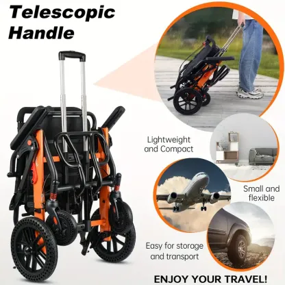 Silla de ruedas ligera para adultos con mango telescópico, silla de ruedas de transporte plegable, peso 26.7 libras, para personas mayores, soporta 220 libras, gris oscuro, fina silla de ruedas para regalo de Halloween o Navidad.