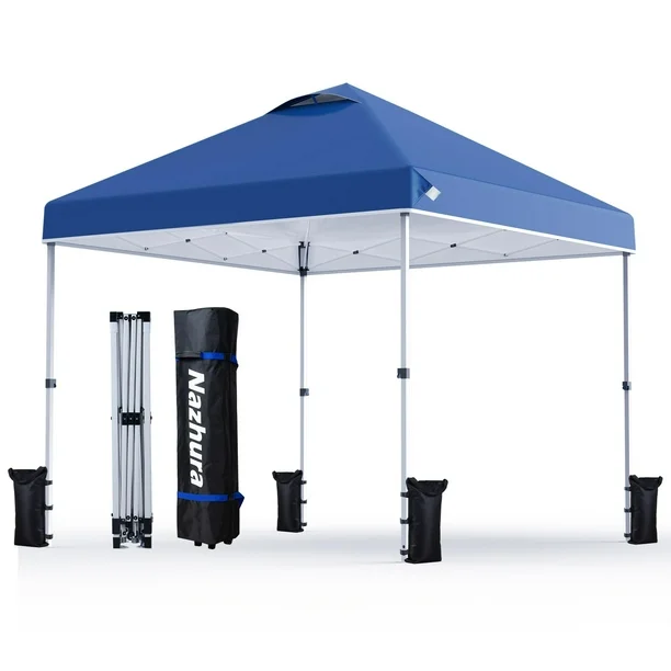 Carpa con toldo Nazhura, 3 x 3 m, plegable, con bolsa de arena, color azul