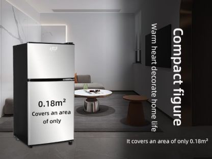 Mini nevera de 3.5 pies cúbicos, refrigerador pequeño, termostato ajustable de 7 niveles, estantes extraíbles con acero inoxidable, 2 puertas para oficina, recámara, departamento, plata,