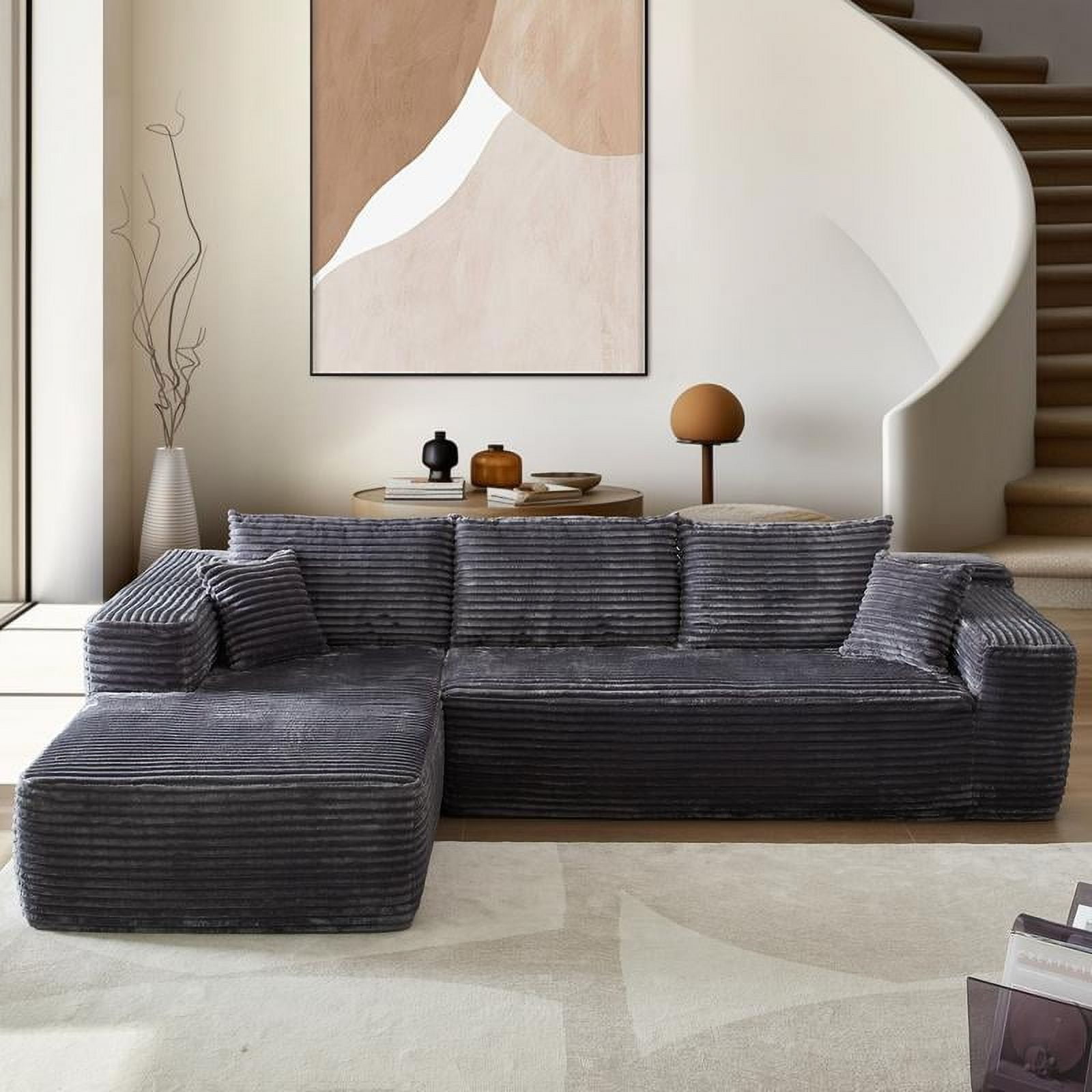 【2 Packages Shipping】Ovios 104" Plush Corduroy Cloud Velvet Modular Couch with Chaise, No Assembly Required - L-Shaped Sectional Sofa Set with Flexible Configuration - 104"W x 67.7"D x 30"H, 3 Seater