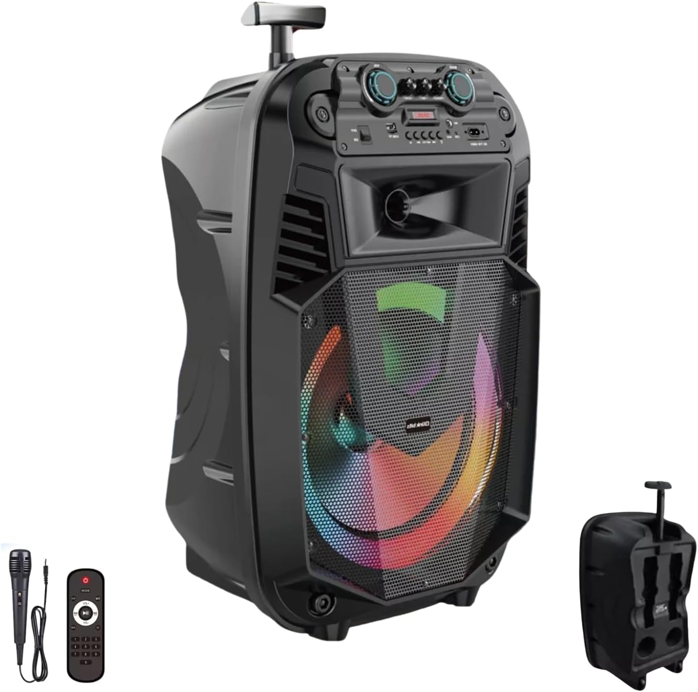 LINK BITS BM15013K Bocina Bluetooth Grande 15 Pulgadas, Recargable Altavoces Speaker Control y micrófono, bafle Super Buffer Karaoke para Fiesta con Luz Led