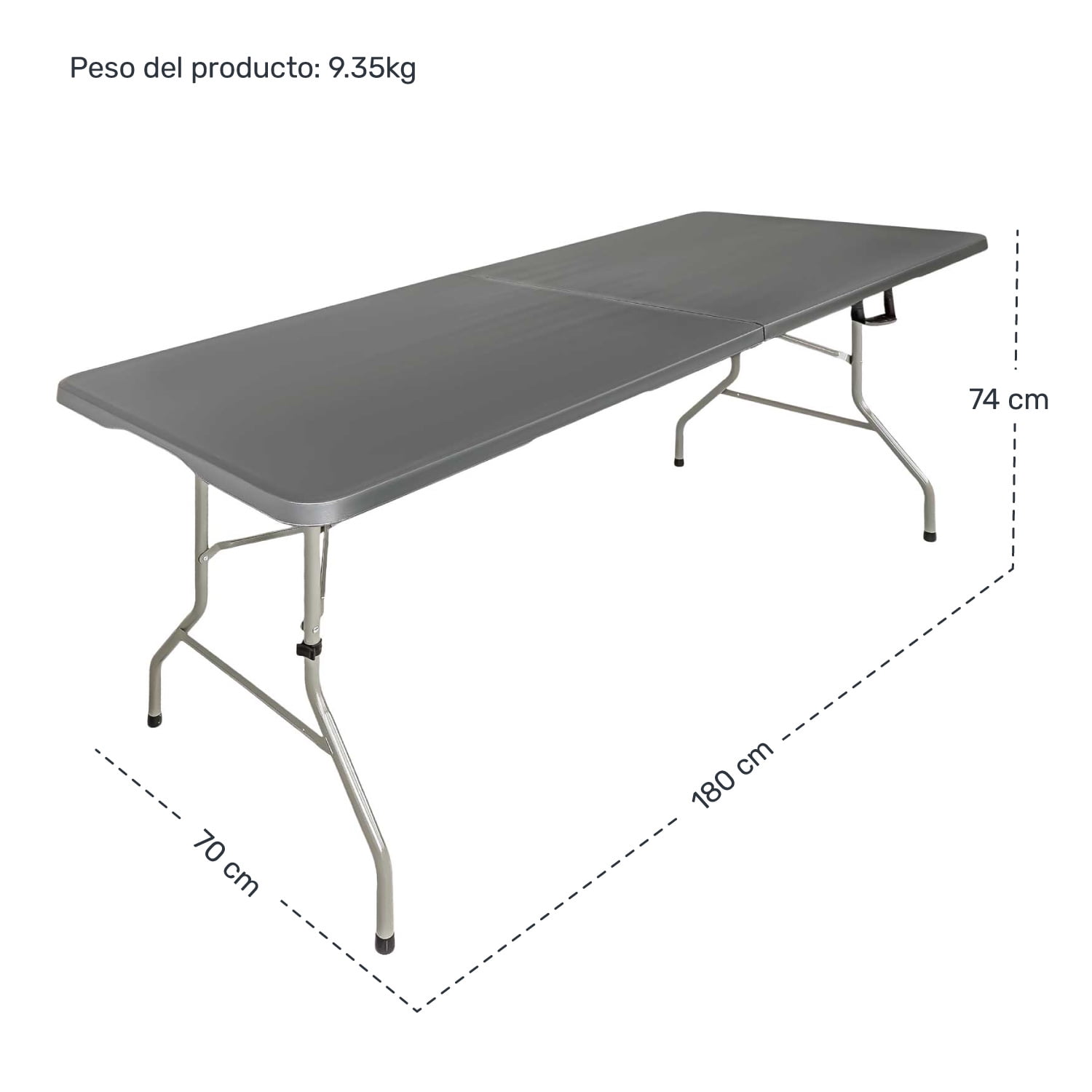 Mesa plegable 1,80m combinada jardín exterior camping gris