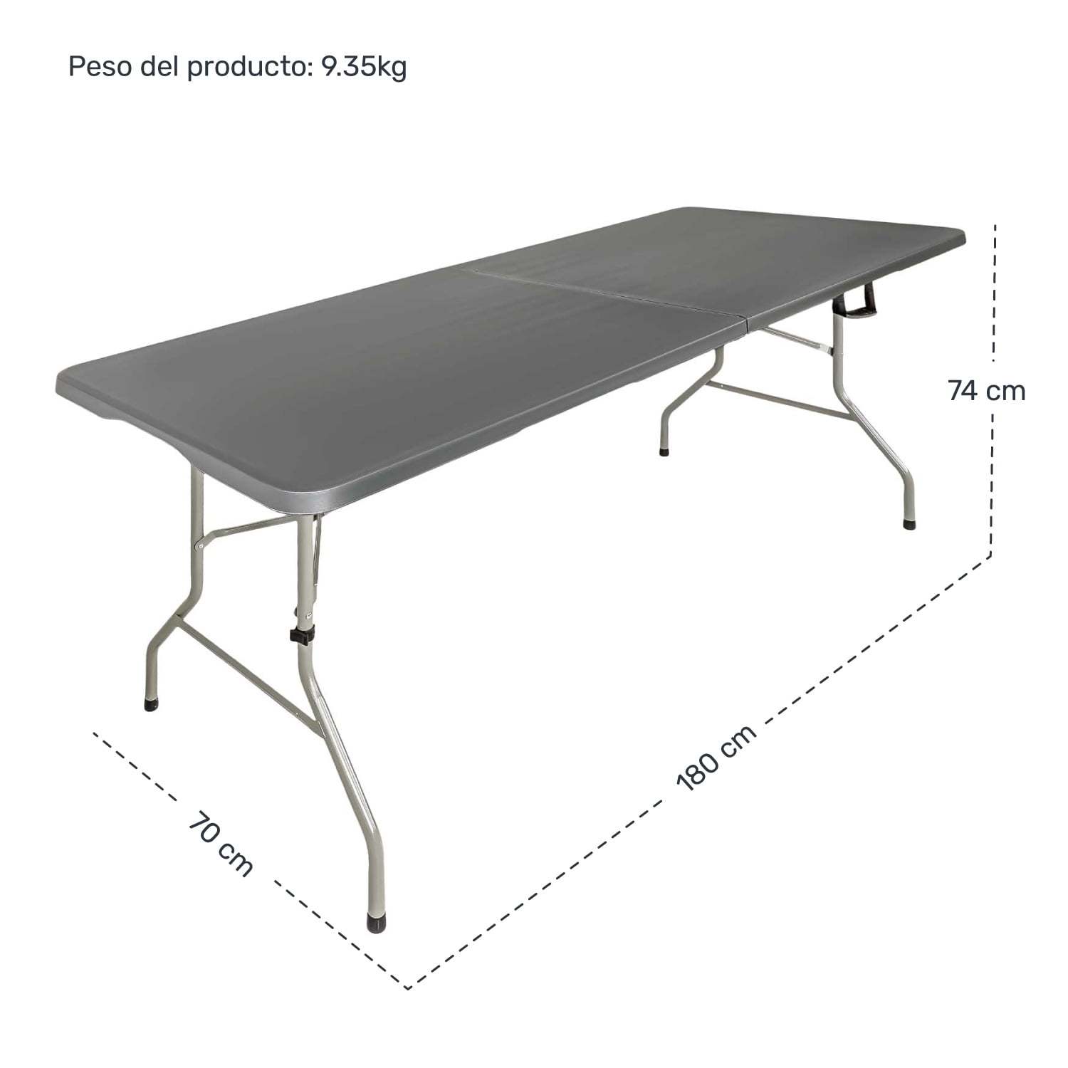 Mesa plegable 1,80m combinada jardín exterior camping gris