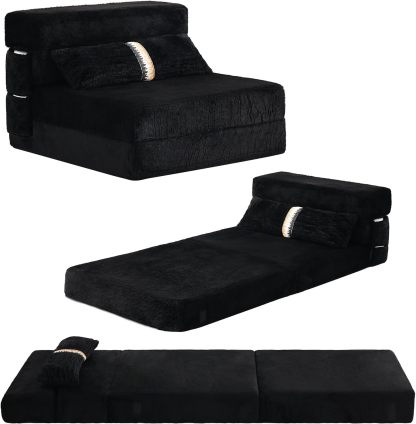 Tiita - Sillón de futón, tamaño individual, sofá cama plegable con almohada, colchón de piso y futón para sala de estar, recámara, uso de invitados, departamento