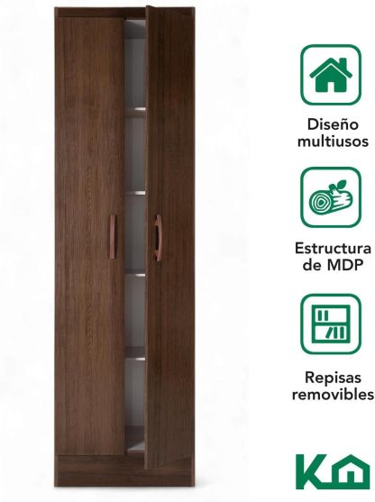 Kingshouse | Ropero De 6 Puertas con 2 Cajones – Color Café – Barra para Colgar – Estructura MDP – Mueble Organizador De Ropa – Armario para Casa, Recámara y Hogar