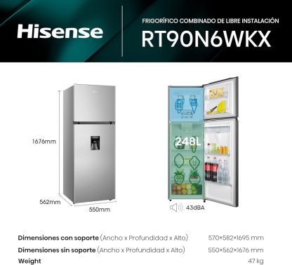 Refrigerador Top Mount Hisense 9 Pies Cúbicos Tecnología No Frost RT90N6WKX2