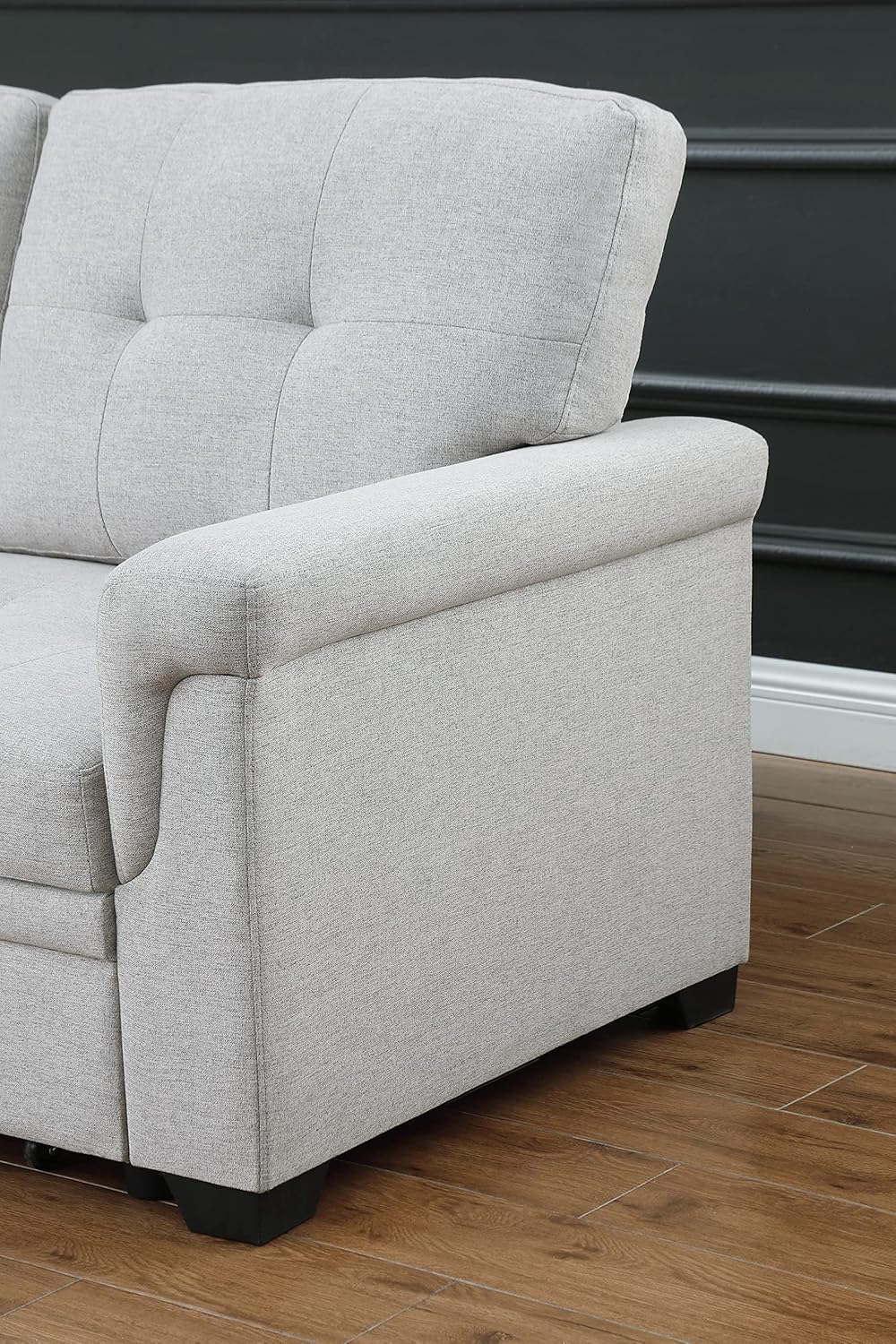 Lilola Home Lucca - Sofá seccional Reversible de Lino Gris Claro con diván de Almacenamiento