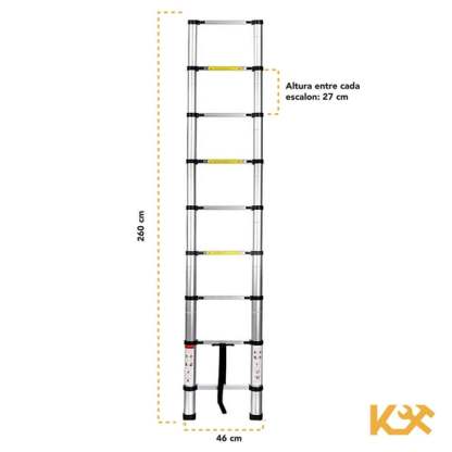 Escalera Telescópica De Aluminio Plegable 2.6 M 9 Escalones. Kingsman KMET26
