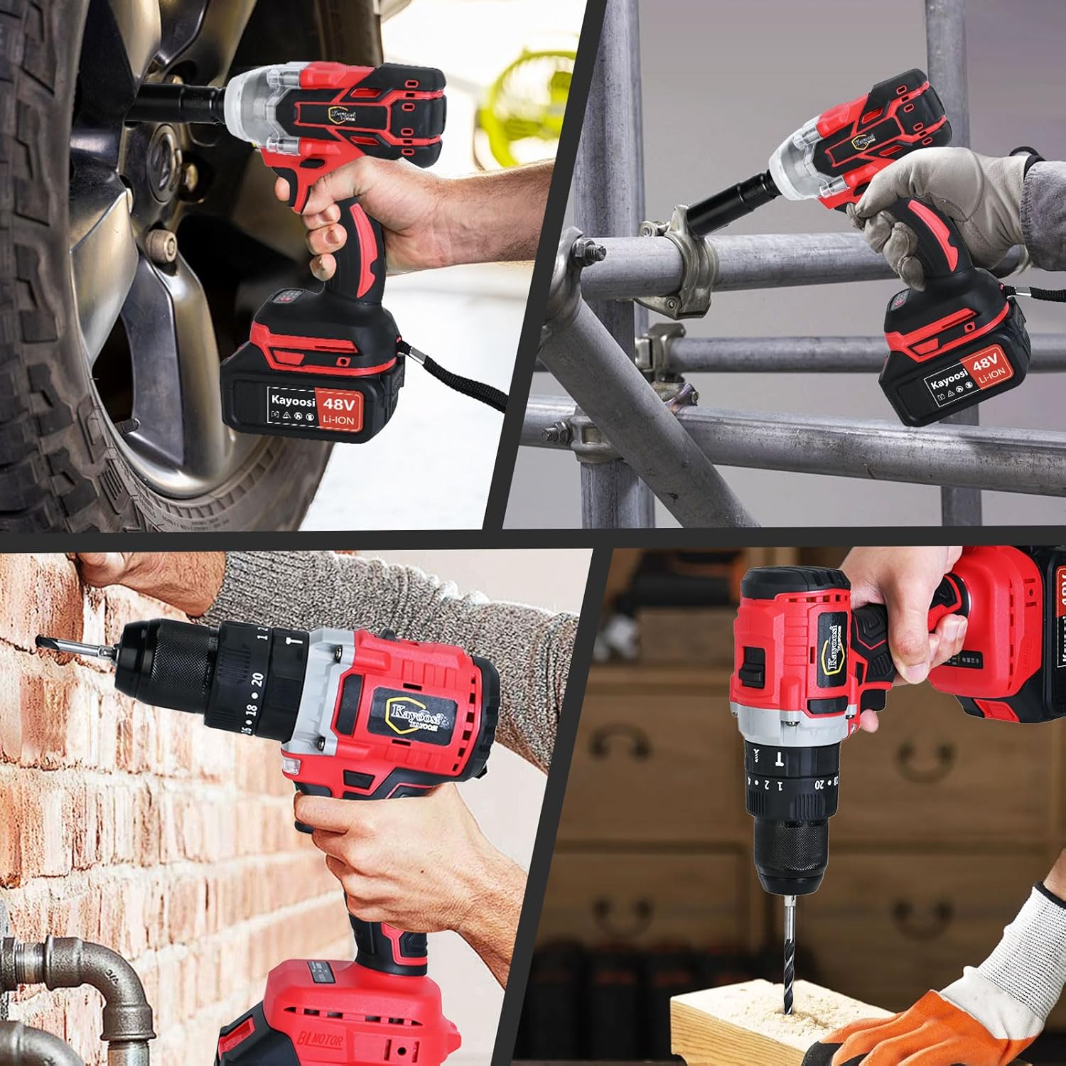 Kayoosi Taladro Electrico Inalámbrico y Juego de Llave de Impacto, con 2 Baterías Recargables de Iones de Litio y Cargador, con 33 Accesorios, Incluidas Tomas de Corriente, con Kit de Montaje.