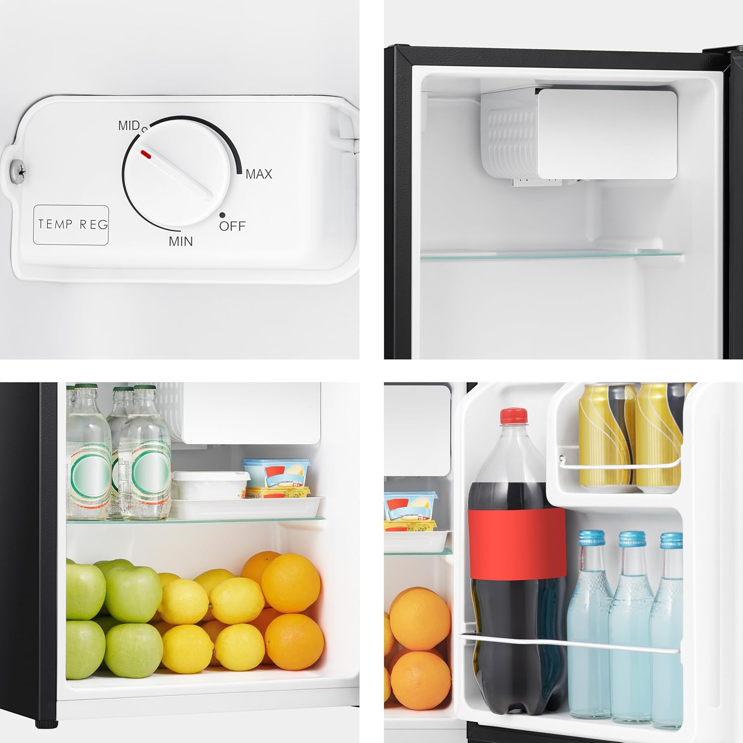 Hisense RR16D6ABX1- Frigobar, 1.6 pies cúbicos, Congelador independiente, Termostato ajustable, Estantes para botellas de 2 litros, 45x47x50cm(AnchoxLargoxAlto), Negro