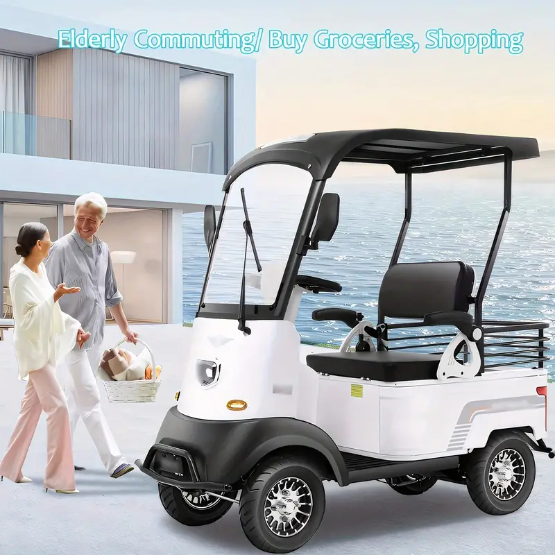 Scooter de movilidad de 4 ruedas para adultos, 50 millas de alcance, 18 mph, faro, cesta, cargador, llave remota, scooter de movilidad compacto y resistente para viajes, adultos, ancianos