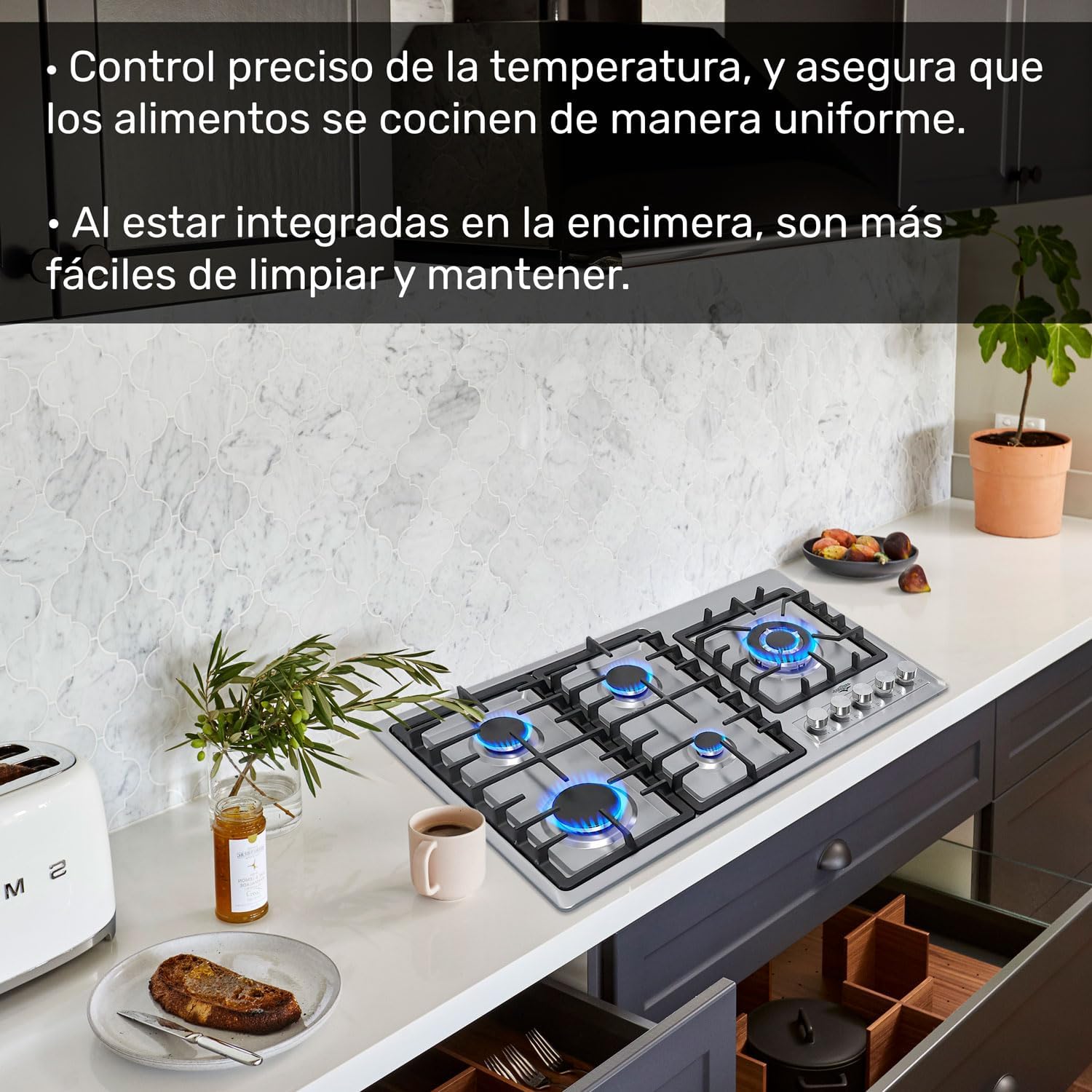 Gutstark Estufa Parrilla Acero Inoxidable A Gas 5 Quemadores Empotrable Hogar Cocina Gas Lp Gas Natural