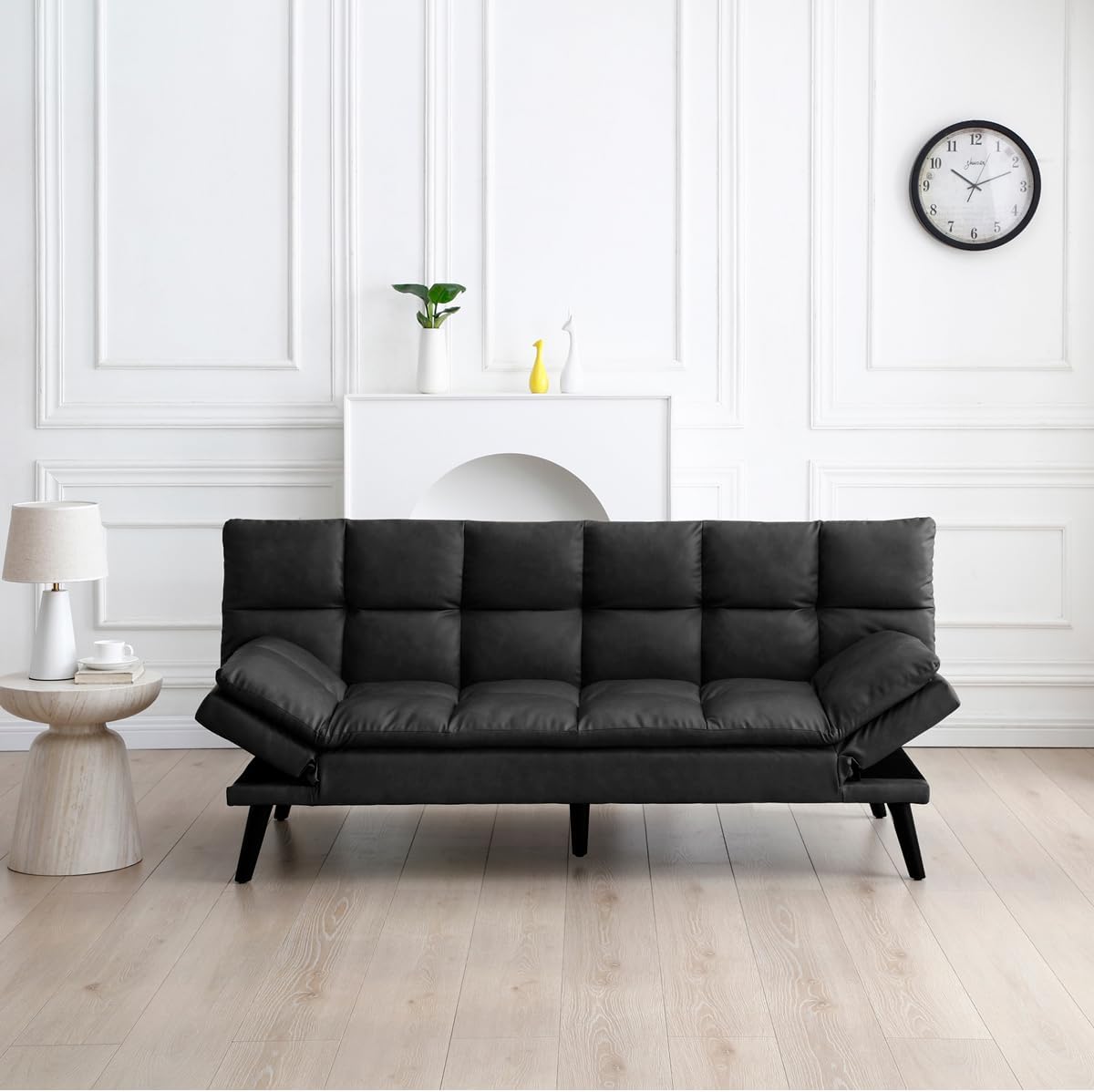 VANLIG | Sofá Cama Moderno de Vinipiel | Acolchado Futón Munich | Multiusos Ajustable | para Espacios Pequeños | Alta Calidad Resistente y Duradero | Color Café
