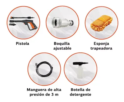 Hidrolavadora Alta Presión Daewoo Accesorios 1400w 1520 Psi Color Negro con Naranja