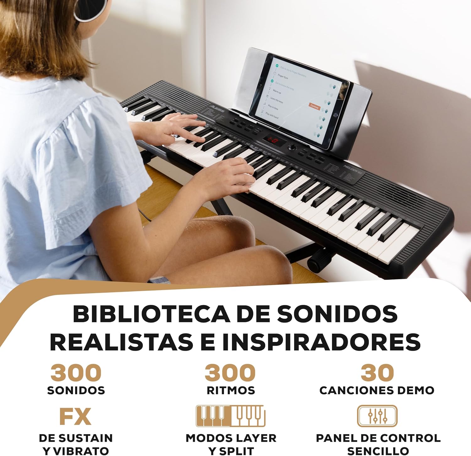 Alesis Melody 61 MK4 Teclado Piano Eléctrico para Principiantes con 61 Teclas, Altavoces, Soporte, Banqueta, Auriculares, 300 Sonidos y Lecciones de Música