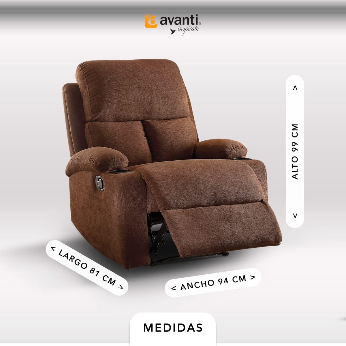 Sillon Reclinable para Adultos Individual - Brady - con Sistema Manual - Reposet de Tela - Varios Colores (Gris).