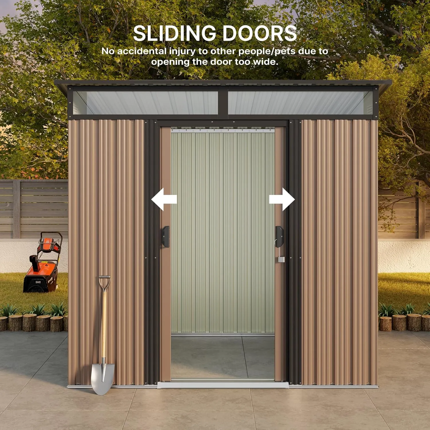 Gizoon - Cobertizo de almacenamiento para exteriores de metal de 6 x 4 pies, cobertizo de jardín con puertas correderas con cerradura, versátil cobertizo para bicicletas con ventanas de panel