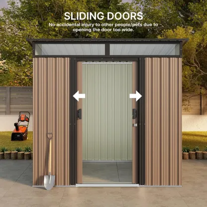 Gizoon - Cobertizo de almacenamiento para exteriores de metal de 6 x 4 pies, cobertizo de jardín con puertas correderas con cerradura, versátil cobertizo para bicicletas con ventanas de panel