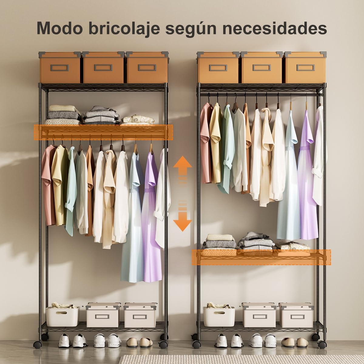 MXLENOBLE Estante de 5 repisas, Estantería de Almacenamiento Ajustable de estantes, Resistente en Ruedas de 4 Pulgadas, Estante Organizador de Metal, Cromado (IC085-B)