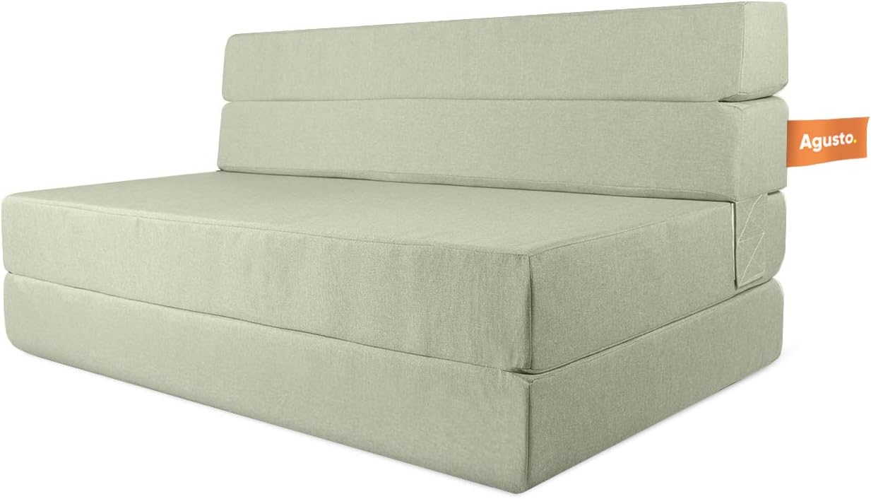 AGUSTO Sofá Cama Matrimonial Multifunción Colchon Plegable Futon Chaise Sillon Puff (Gris Oxford)