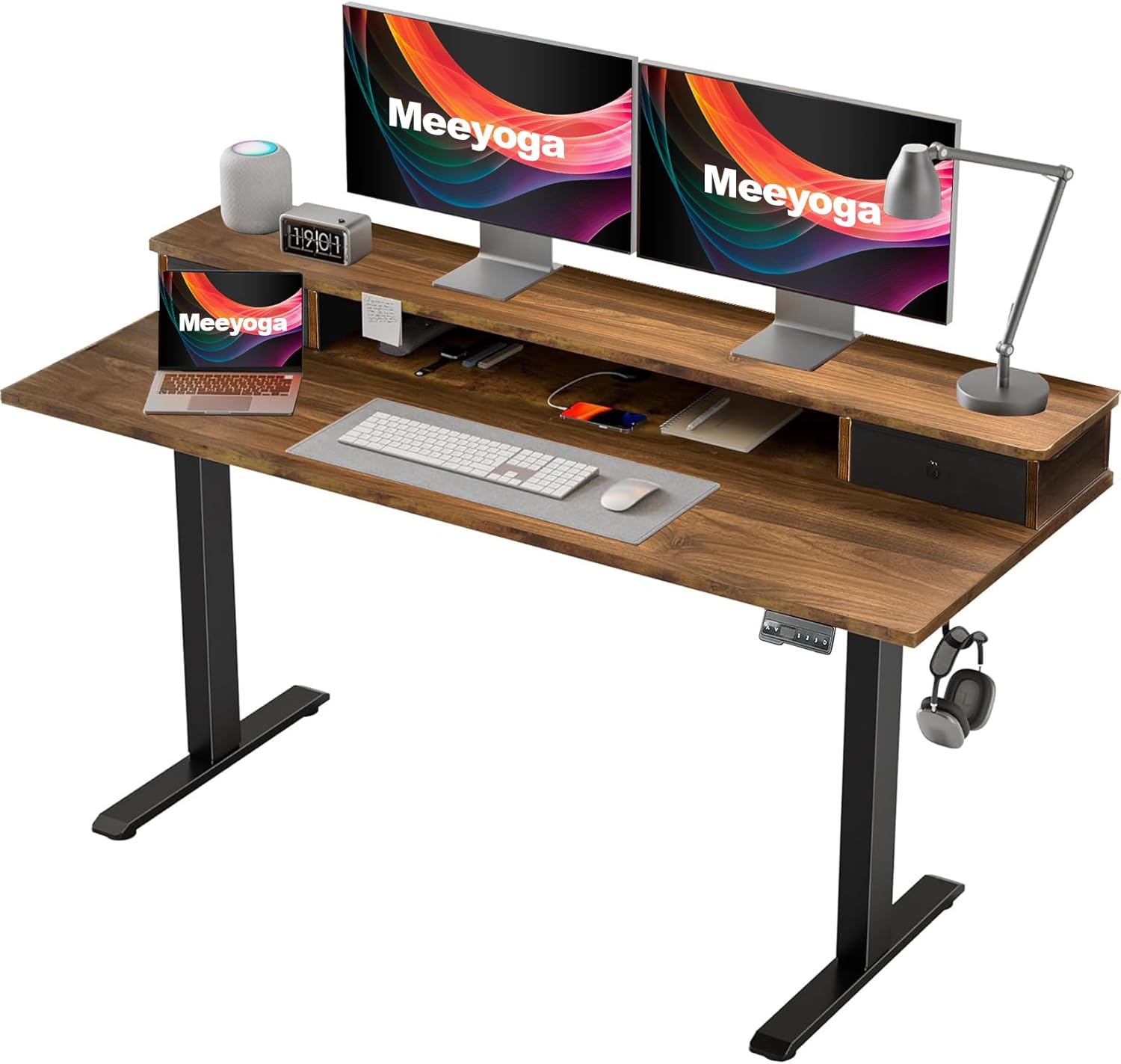 Meeyoga Escritorio Elevable Eléctrico - Mesa Vertical de 55 x 24 Pulgadas con Estante de Almacenamiento, Mesa Sentada con Paneles de Empalme, Estación de Trabajo Ergonómico Lifting Table