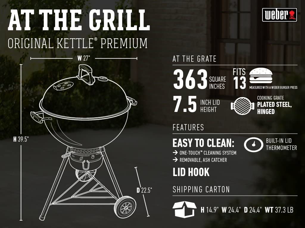 Weber, Asador Original Kettle Premium 22 Negro Adulto Unisex, Negro (Black), Pulgadas Premium