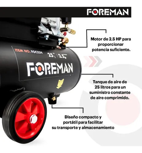Compresor De Aire Eléctrico Portátil 25L 2.5hp Foreman FO25L