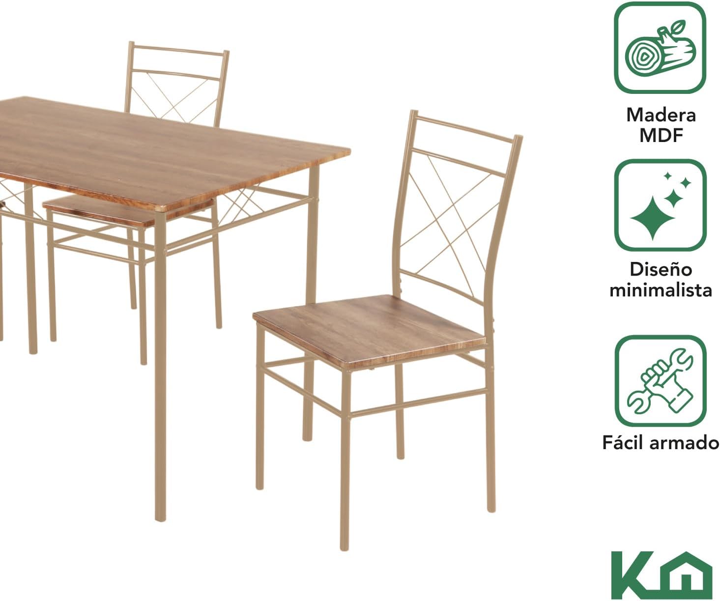 Kingshouse | Mesa de Comedor con 4 Sillas – Mesa de Madera MDF para 4 Personas – Estructura metálica – Moderna Minimalista – Juego de Mesa + 4 Sillas – Muebles para Cocina Restaurante y Cafeterías