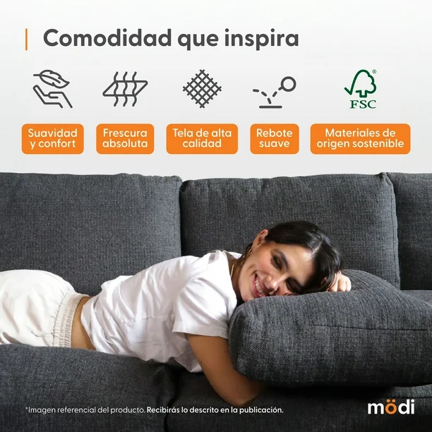 Sofá Seccional Modular Adapti 4 Plazas + Dos Otomano | Gris Carbón
