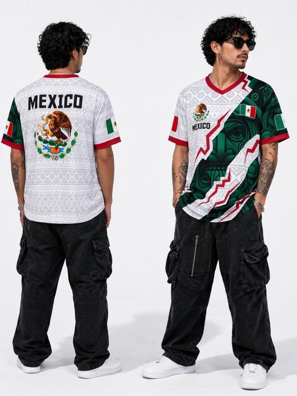 Paquete de 3 piezas：Mexico Soccer Jersey 2026 White, Aztec Pattern Shirt, Mexican Pride Futbol Tee, Eagle Crest Jersey, Mexico Fan Apparel