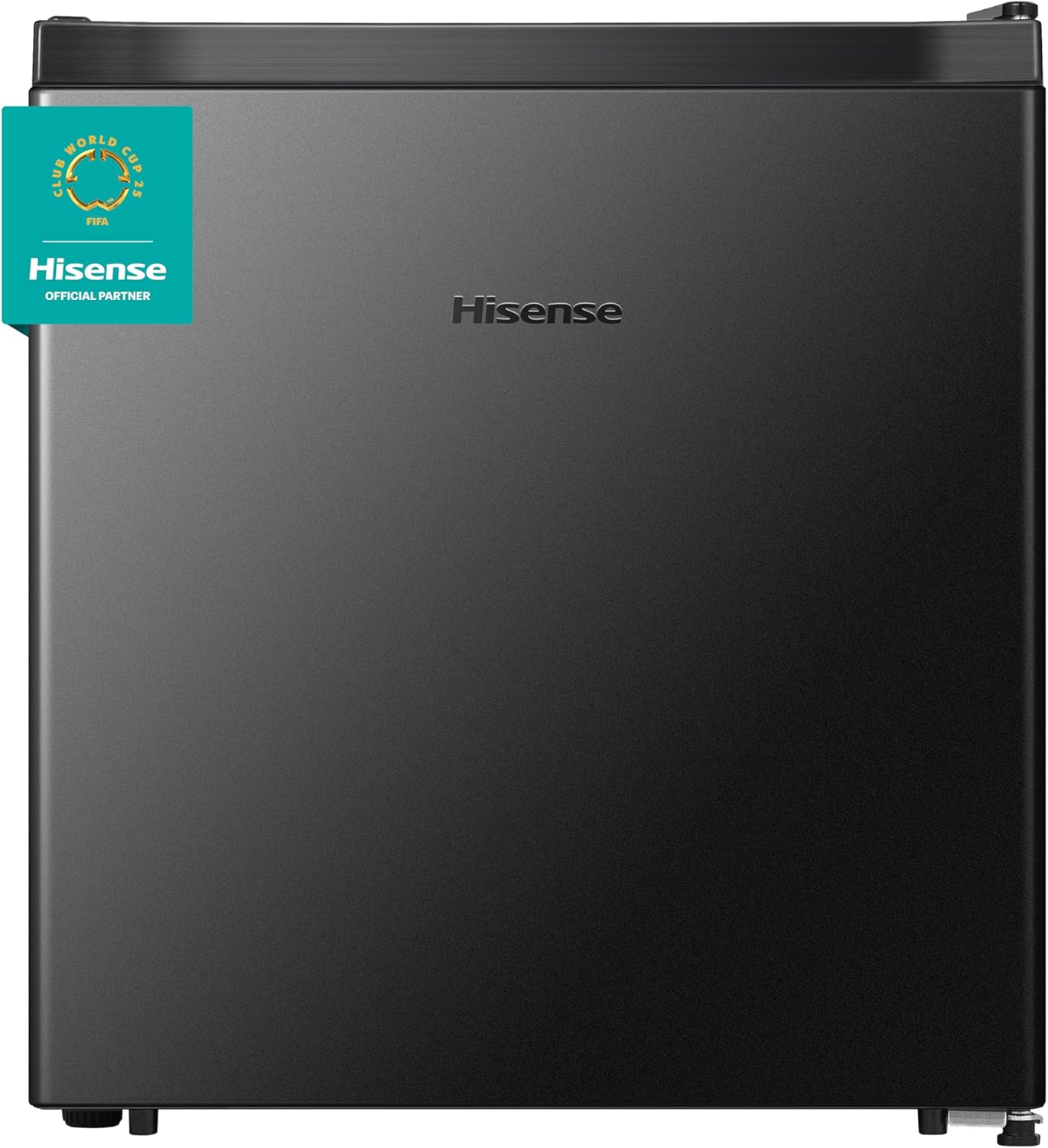 Hisense RR16D6ABX1- Frigobar, 1.6 pies cúbicos, Congelador independiente, Termostato ajustable, Estantes para botellas de 2 litros, 45x47x50cm(AnchoxLargoxAlto), Negro