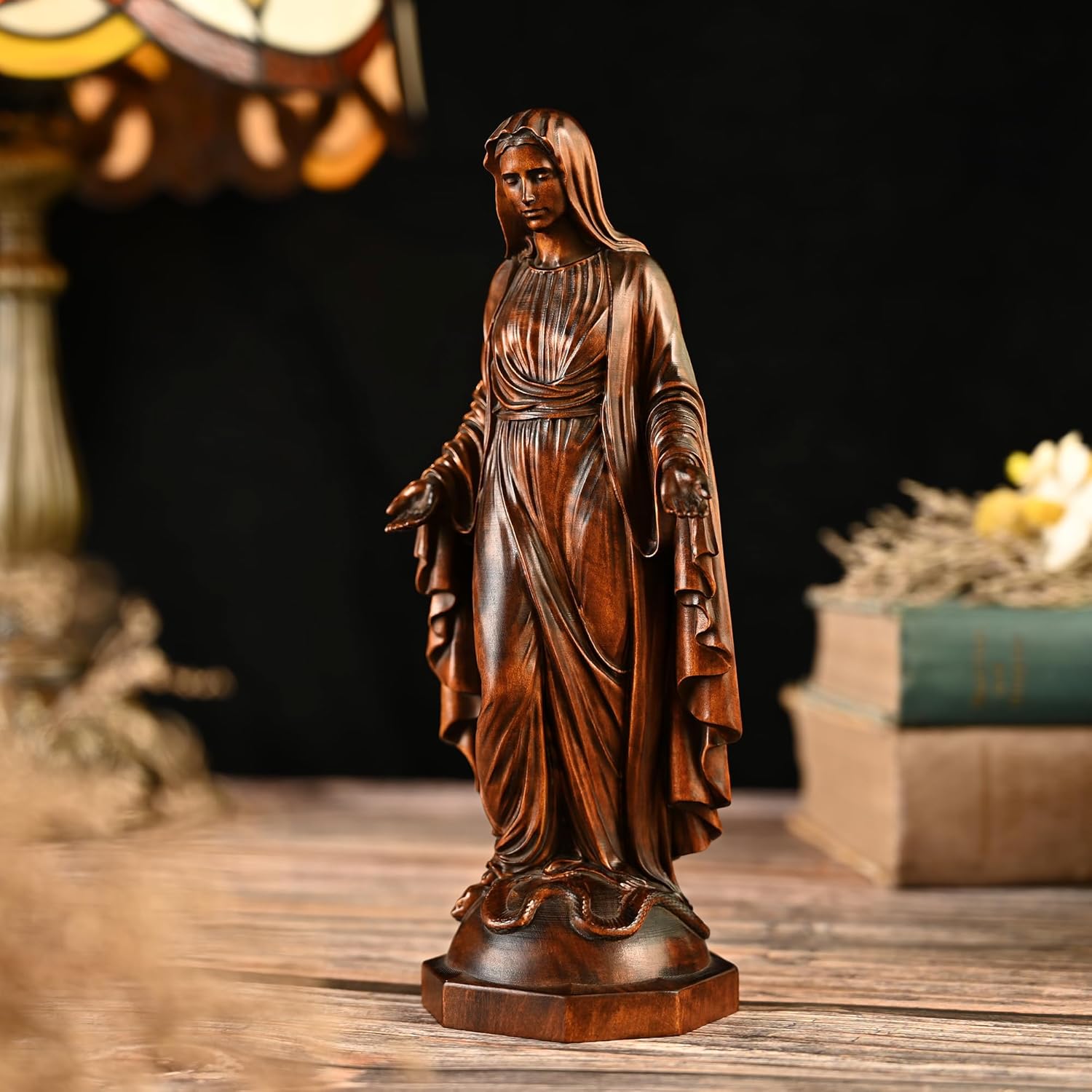 BGCOPPER - Estatua de madera de Virgen María, adorno de figura virgen católica, regalo religioso para decoración del hogar, Navidad, 8.6 pulgadas