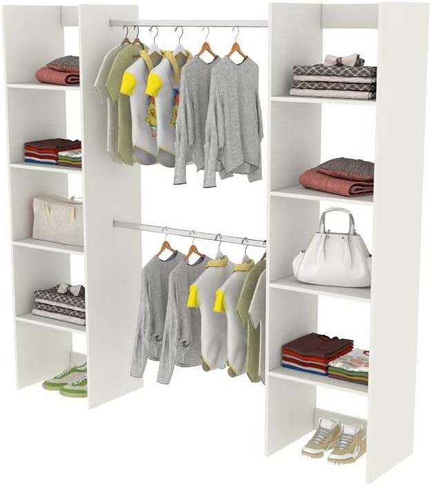 AFA Closet De Madera Multifuncional 150 hasta 200 cm Ajustable (Blanco)