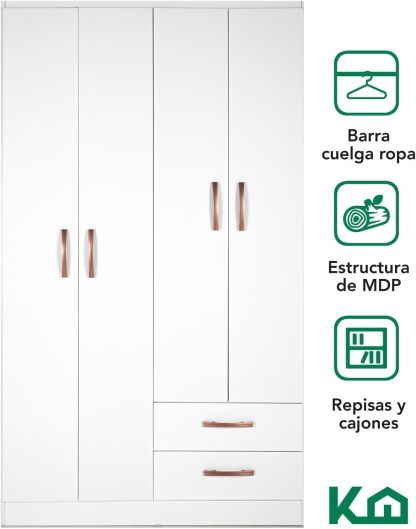 Kingshouse | Ropero De 6 Puertas con 2 Cajones – Color Café – Barra para Colgar – Estructura MDP – Mueble Organizador De Ropa – Armario para Casa, Recámara y Hogar
