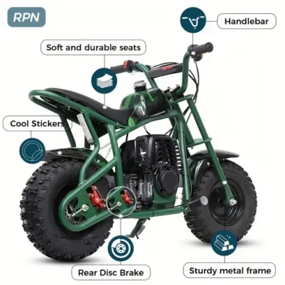 50CC 2-Tiempos Mini Dirt Bike, Motocicleta todoterreno a gasolina, Hasta 20 MPH, Cuenta con frenos de disco, asiento acolchado suave, paseos suaves y aprobación de la EPA, Soporta hasta 165 libras.
