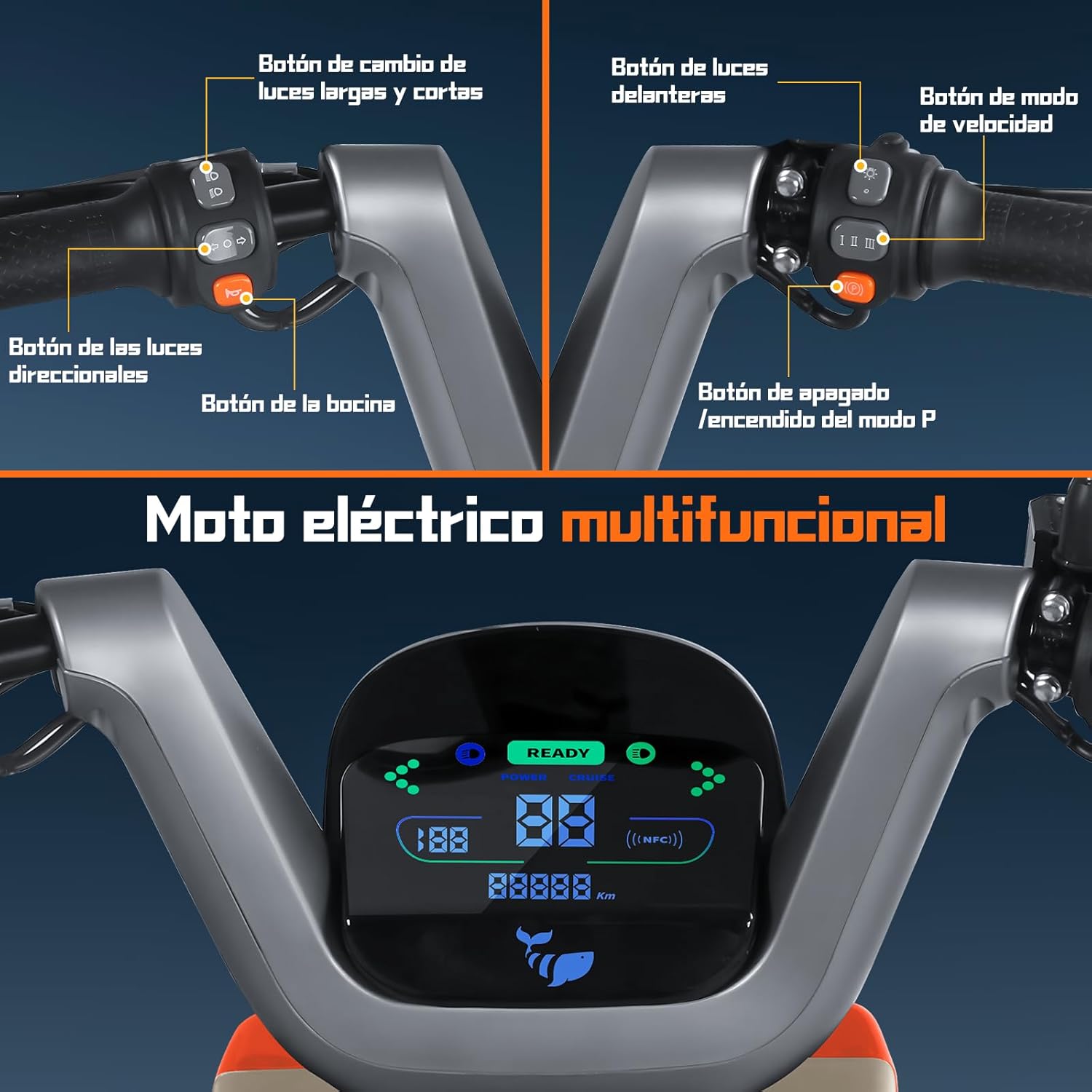 HONEYWHALE KC PRO Bicicleta Electrica para Adultos, Moto Electrica con Alarma, Potencia Motor Hasta 800W, Velocidad Máxima 45KM/H, Autonomía 60KM, Compatible con Desbloqueo NFC