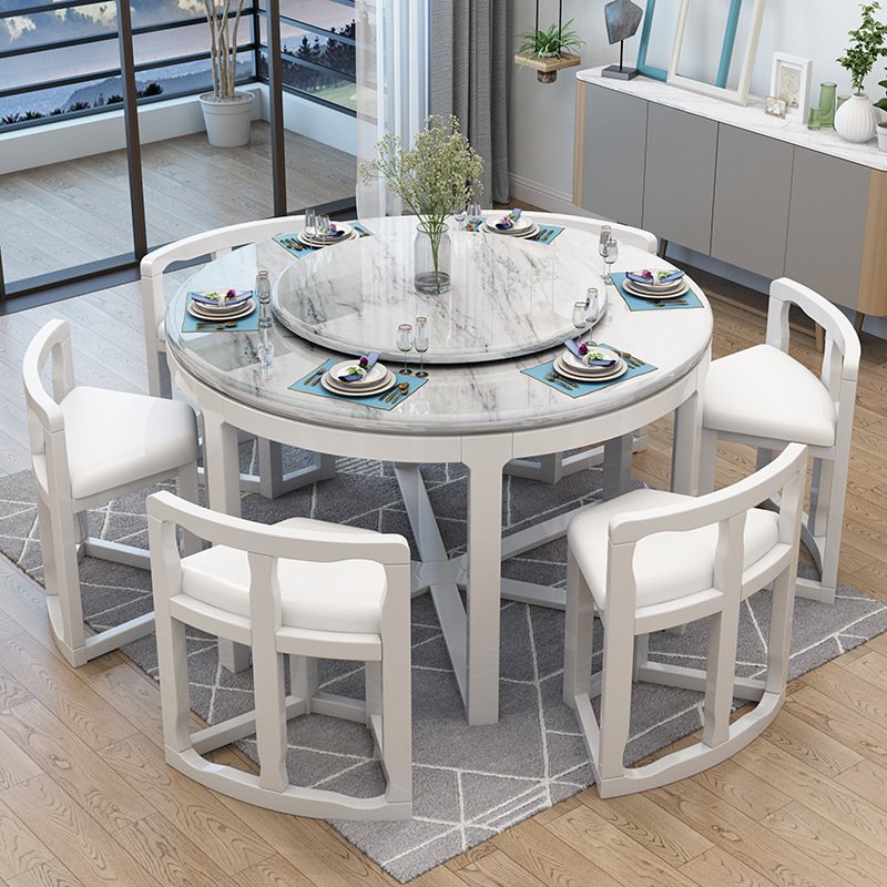 Combinación de mesa de comedor y silla de mármol, mesa de comedor de madera maciza creativa minimalista moderna para el hogar para 6 personas