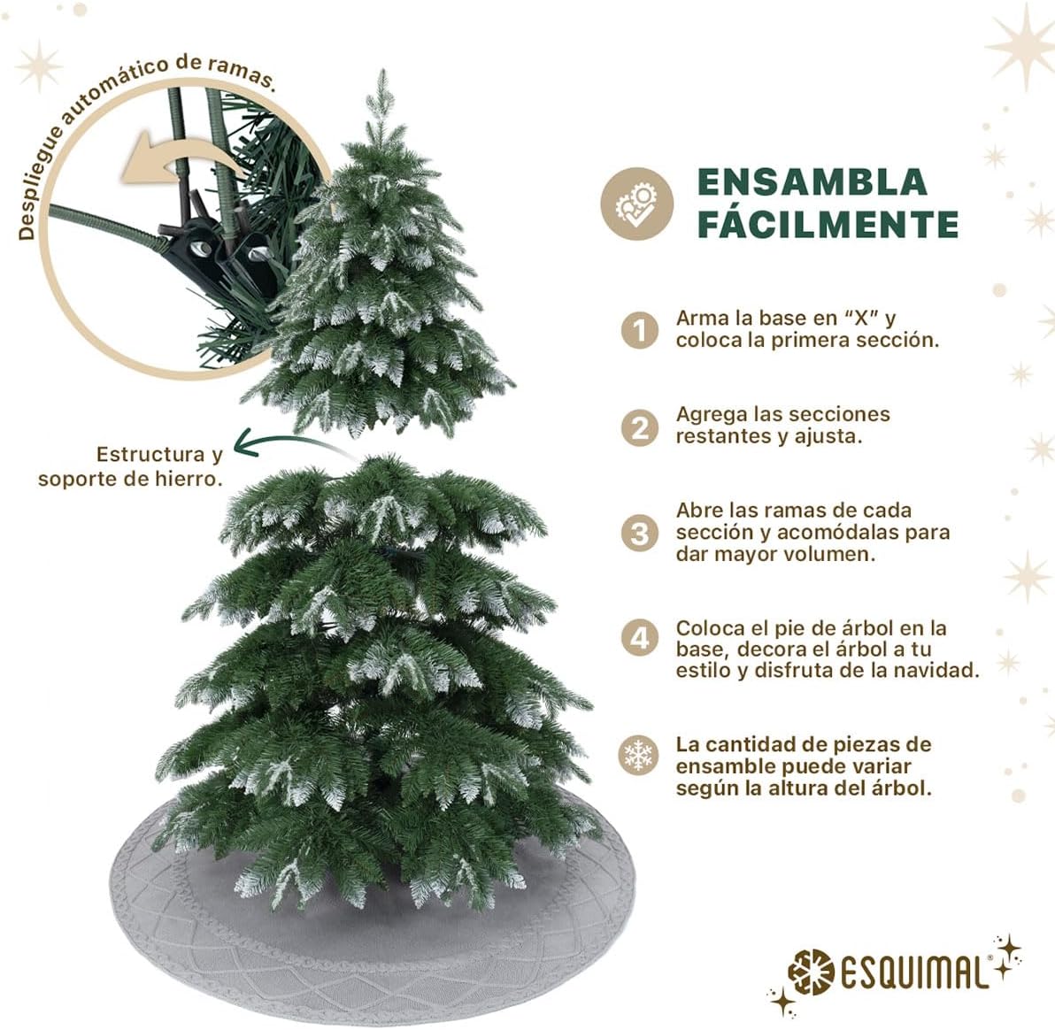 ESQUIMAL Árbol de Navidad Escarchado Follaje Mixto, Pino Navideño con Nieve Artificial (Verde Puntas Nevadas, 1.80 m)