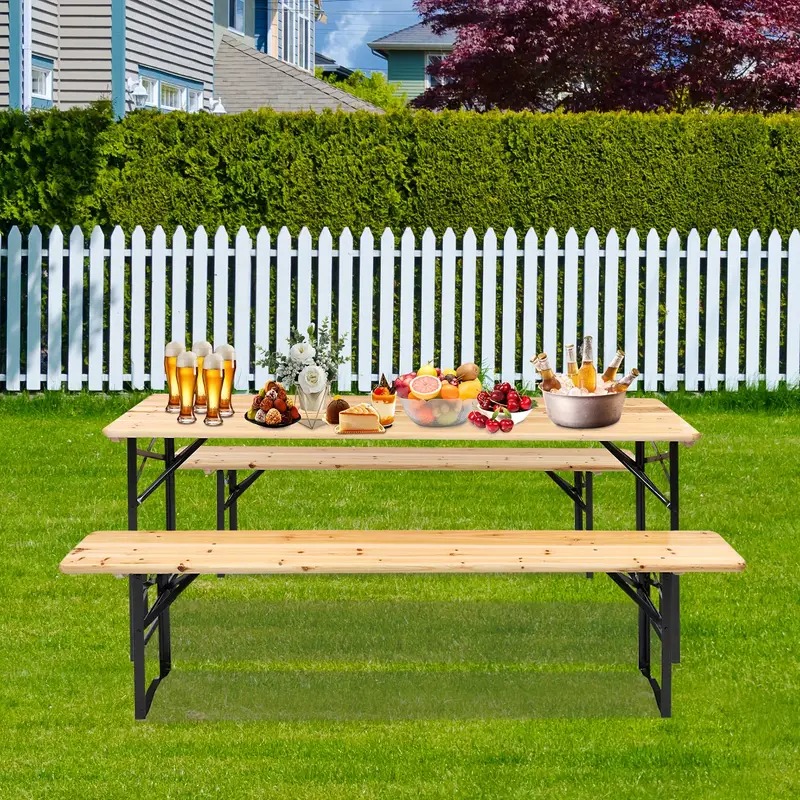 Conjunto De Mesa Y Banco Plegable De Dos Patas, Mesa De Picnic Con Tapa De Madera Plegable, Conjunto De Muebles De Exterior De Madera Maciza Para Actividades Al Aire Libre Y Jardín