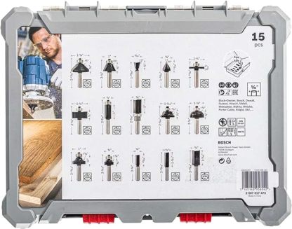 Bosch Standard Juego de fresas mixto vástago de 1/4" 15 pzs