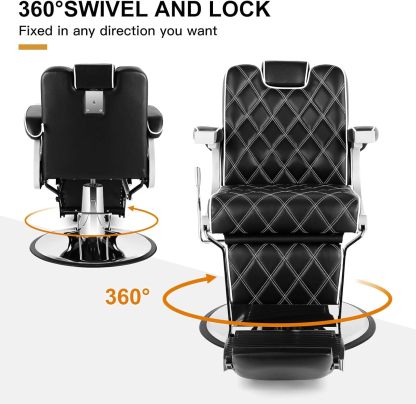 Silla de peluquería multiusos con respaldo ancho, silla reclinable para peluquero, silla de tatuaje, silla de maquillaje para equipo de salón (negro)