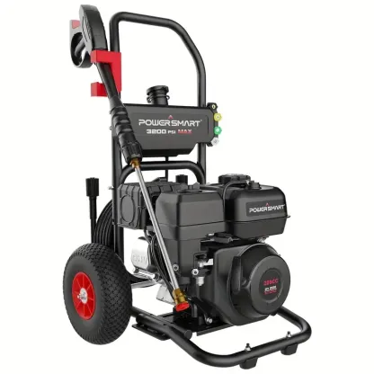 Hidrolavadora a Gas PowerSmart, 3200 PSI 2.5 GPM Bomba de leva axial, Tanque de jabón a bordo de 208 cc, 5 boquillas QC Manguera de 25 pies, Pistola pulverizadora y varilla para limpiar autos/casas