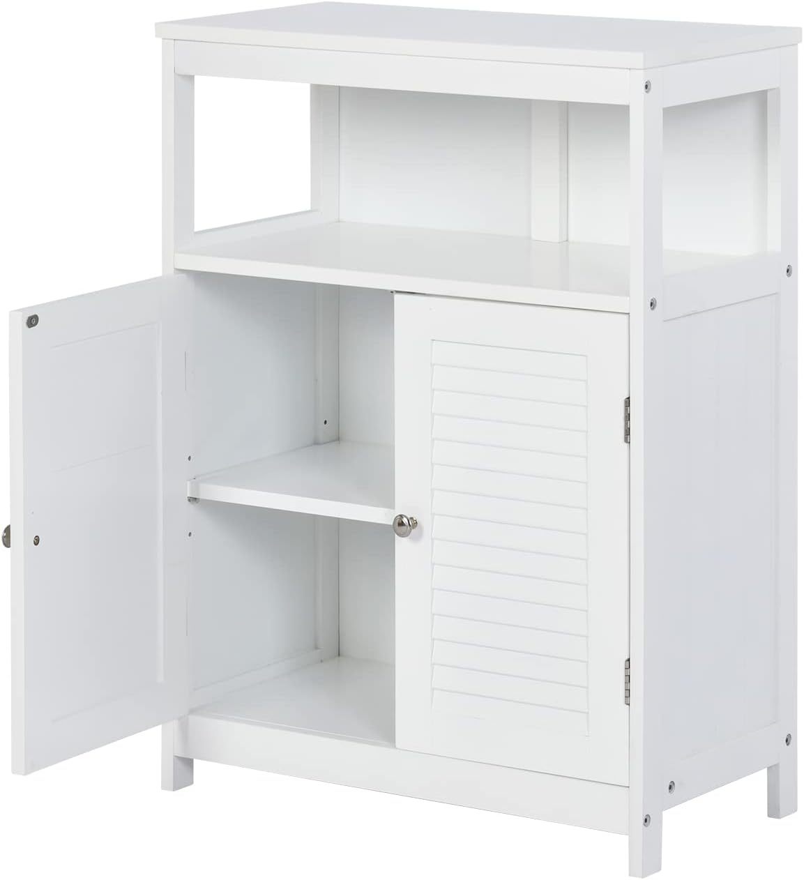 Gabinete de Almacenamiento para Piso de Baño con Puerta Doble, Estante Ajustable, para Baño, Sala de Estar, Cocina, Estilo Nórdico Escandinavo, Fácil Montaje