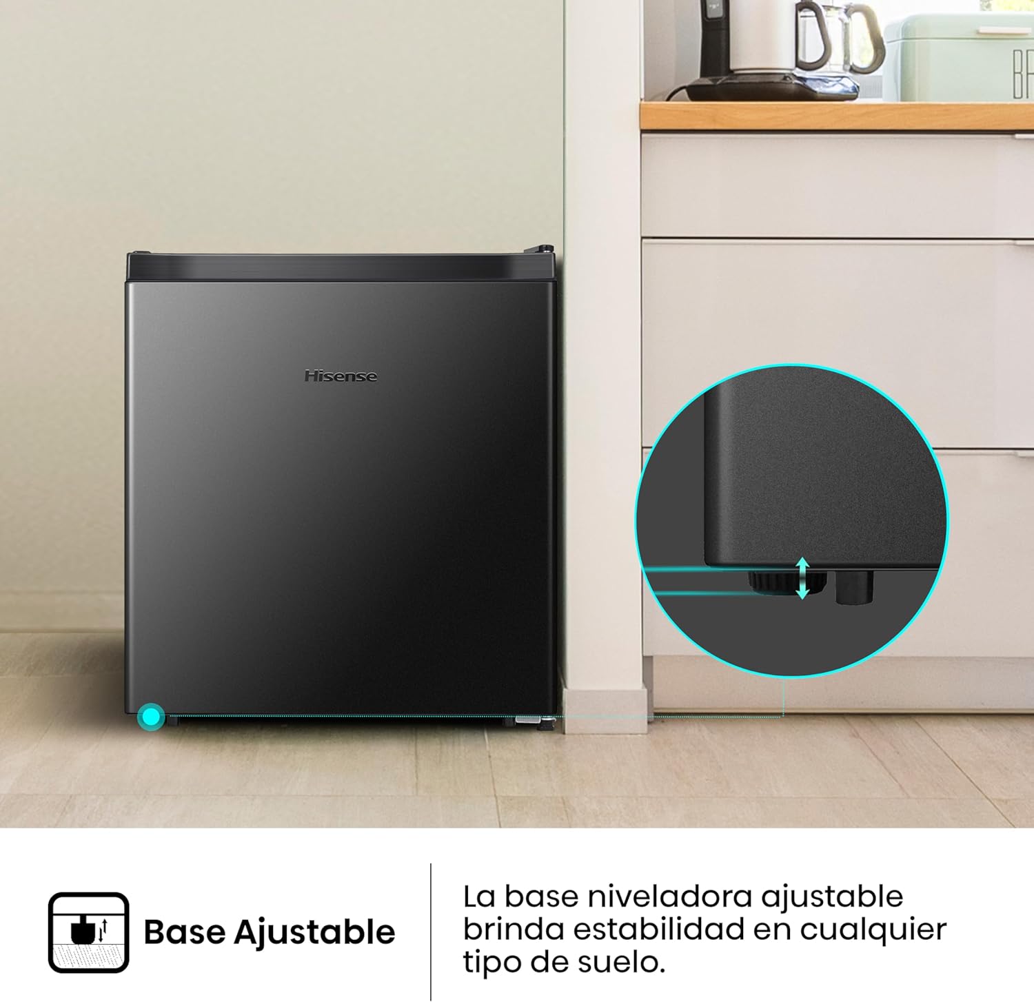 Hisense RR16D6ABX1- Frigobar, 1.6 pies cúbicos, Congelador independiente, Termostato ajustable, Estantes para botellas de 2 litros, 45x47x50cm(AnchoxLargoxAlto), Negro
