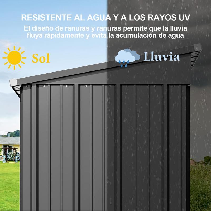 Zocalo Cobertizo de Almacenamiento para Exteriores 162x95x181cm Cobertizo con Rejillas de Ventilación y Cerradura, Casa de Almacenamiento de Metal Impermeable, Almacen para Patio Trasero, Jardín