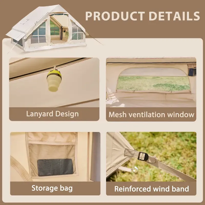 Coche de campaña inflable con bomba - Tiendas de glamping de aire, fácil de montar, tienda inflable impermeable de Oxford, tienda de cabina de 4-6 personas con ventana de chimenea y malla
