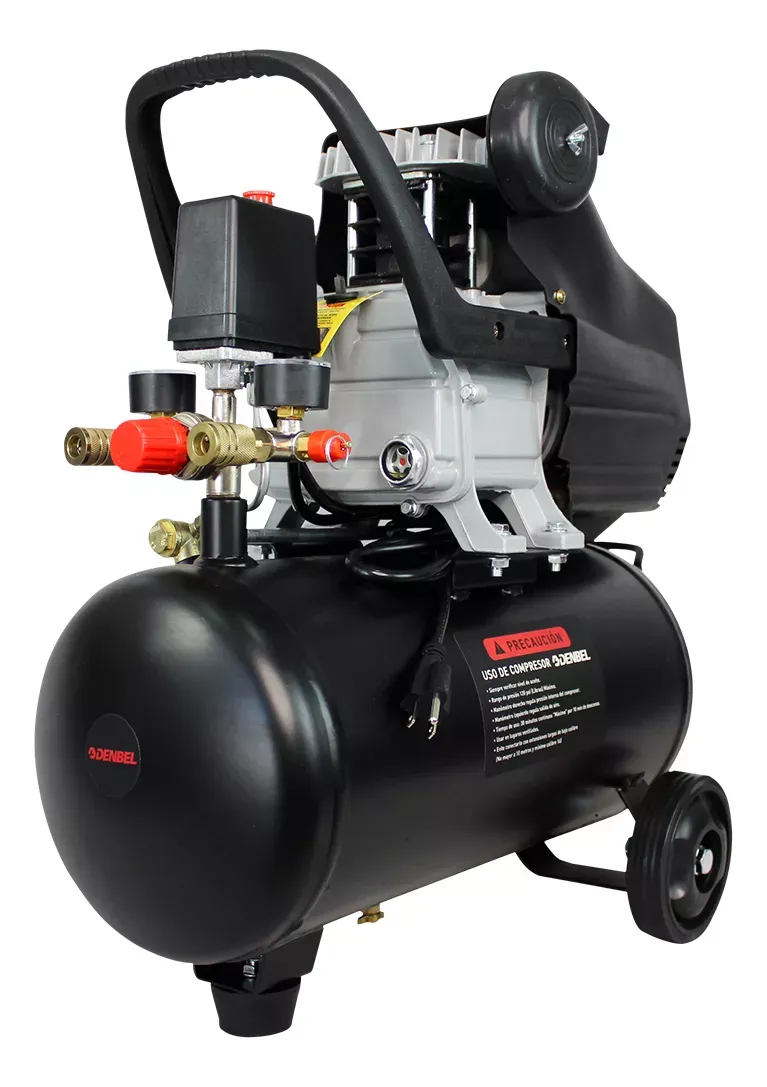 Compresor De Aire Eléctrico 2.5 HP Con Pistola De Gravedad 110v Tanque 25L Doble Salida de Aire Color Negro